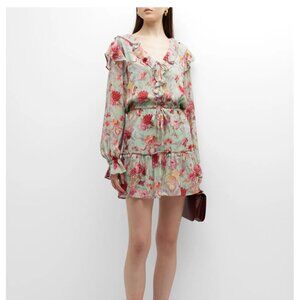 NWOT PAIGE Garcelle Floral Ruffle Mini Dress, SILK